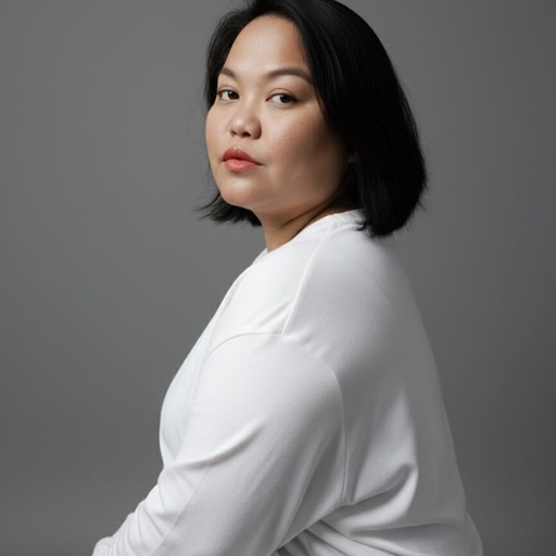 A person with short black hair wearing a white top sits against a plain gray background, looking toward the camera with a neutral expression.